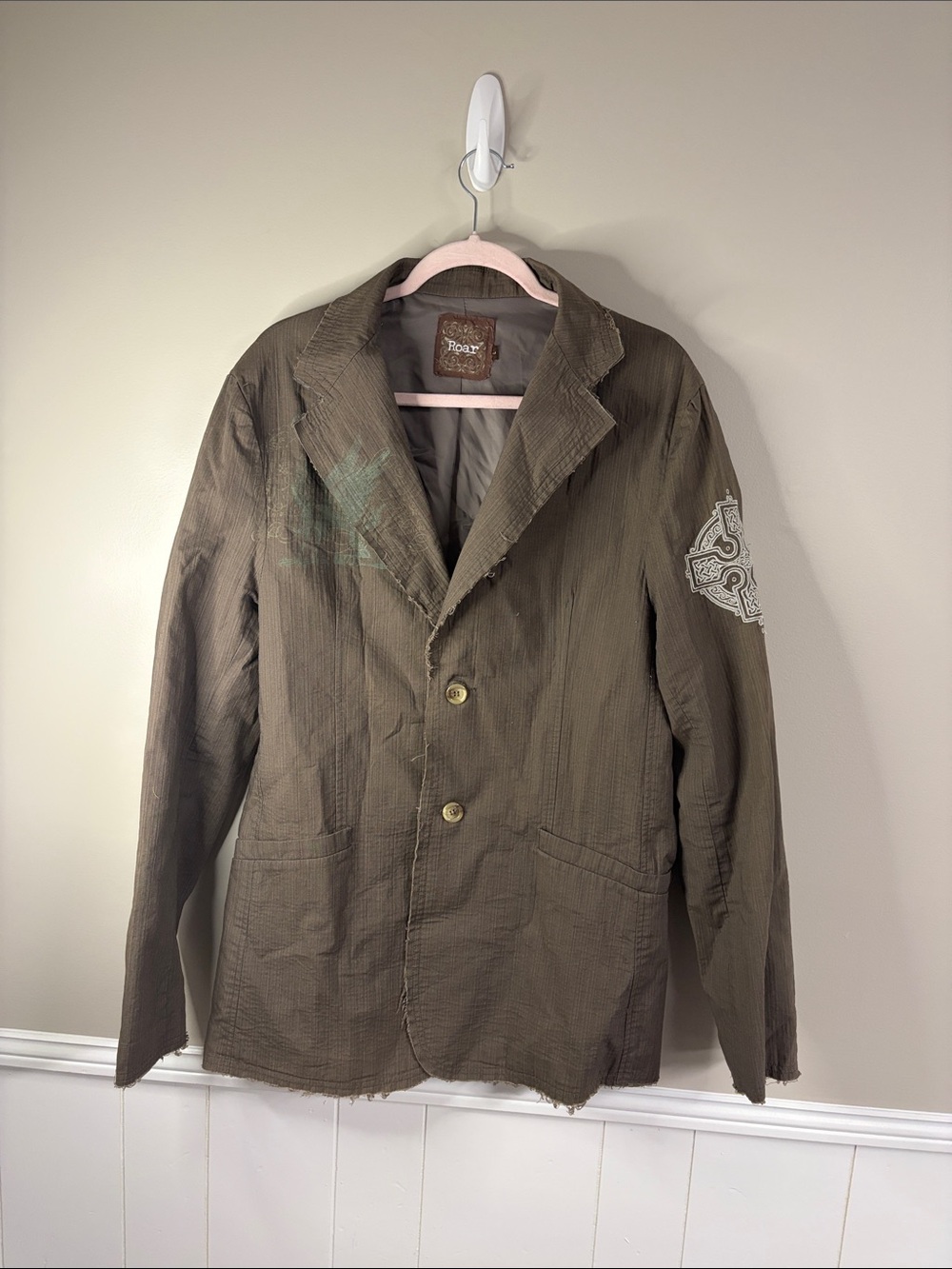 Olive Brown Men's Lightweight Shirt Jacket with Patch Detail